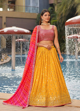 Alluring Looking Lehenga Choli in Yellow Pink